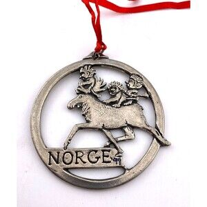 Vtg '97 Norge Havstad Signed Pewter Ornament Norway Moose Troll Christmas Holida